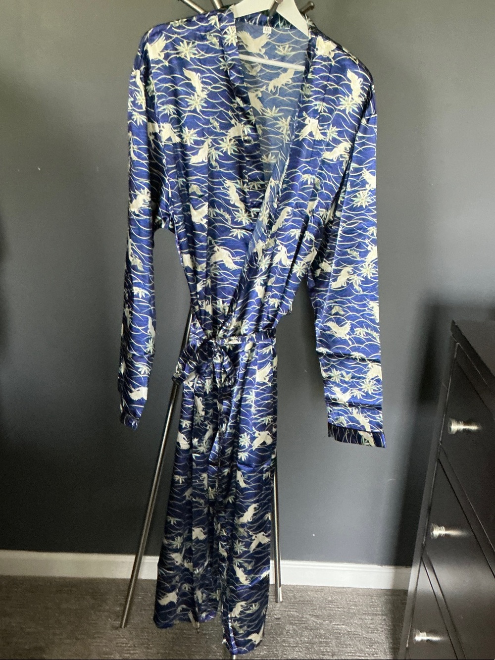 Blue Floral Wrap Kimono Robe with Matching Robe Tie